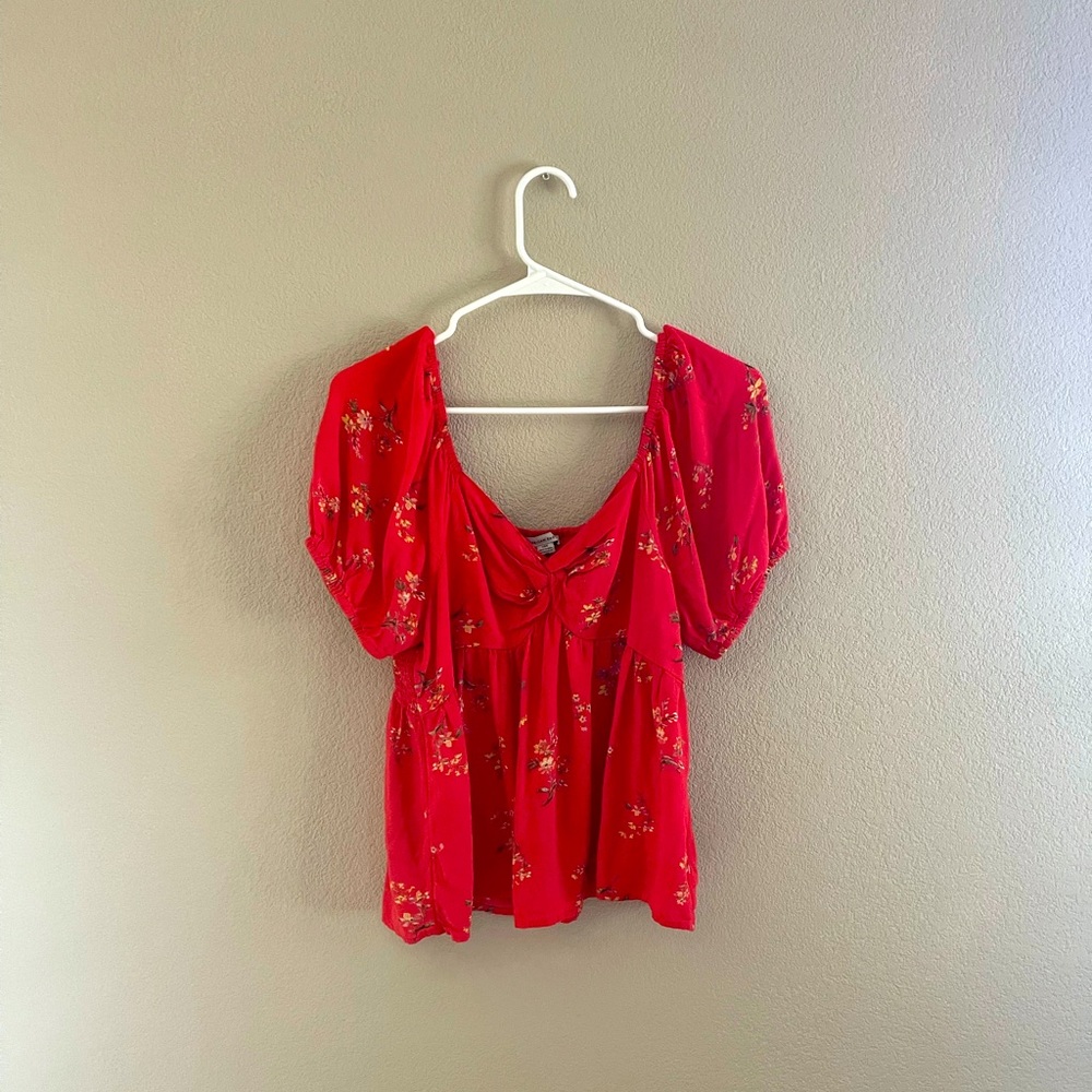 Pink floral blouse